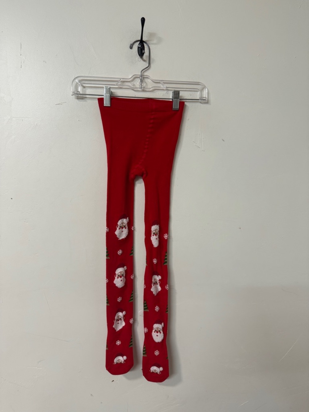 Girls Red Santa Pattern Holiday Tights